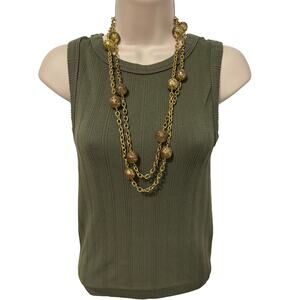 Women's Gold Tone Chain Ball Chunky Long Necklace Statement Neutral Timeless